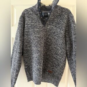 Buffalo David Men’s Kit Pullover Sweater Snap Collar Elbow Patches Size M